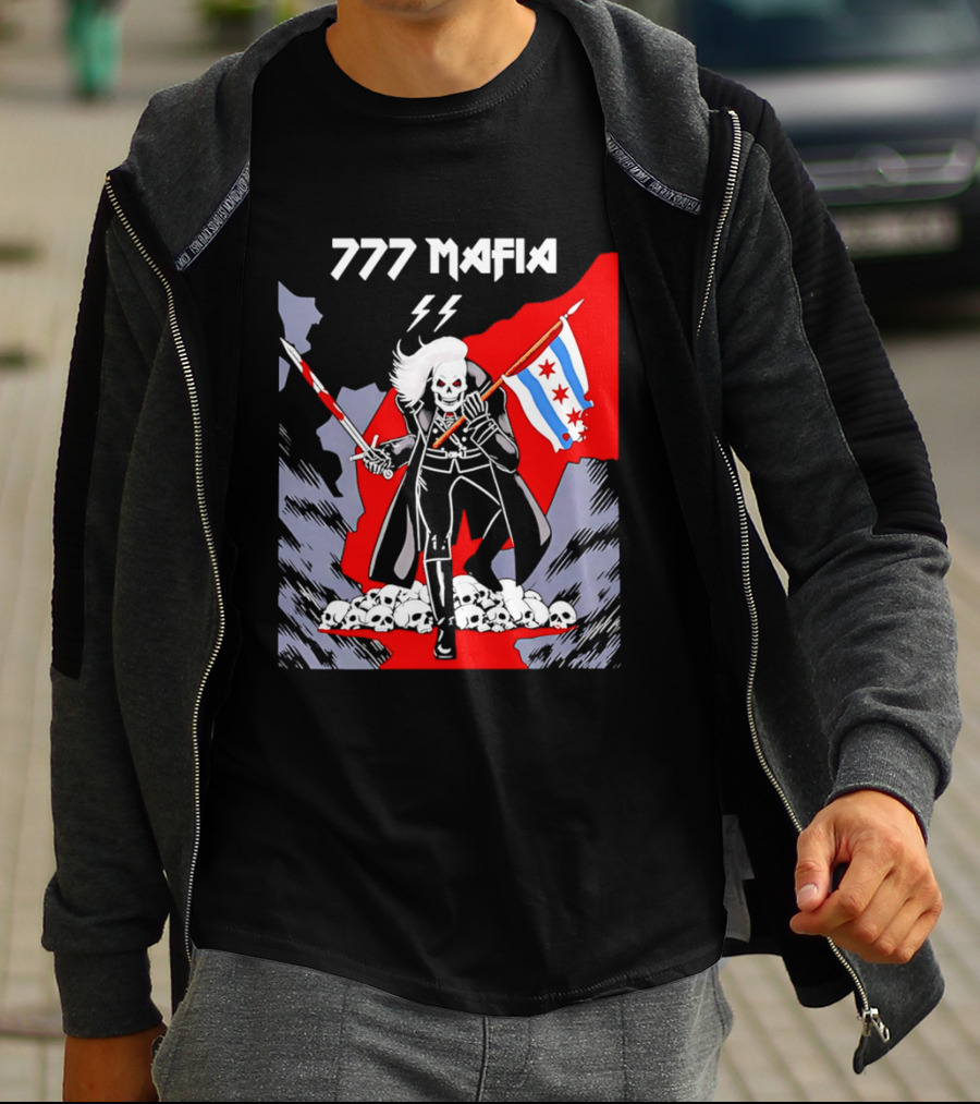 777 Mafia Chicago Flag Skeleton Skull T-Shirt