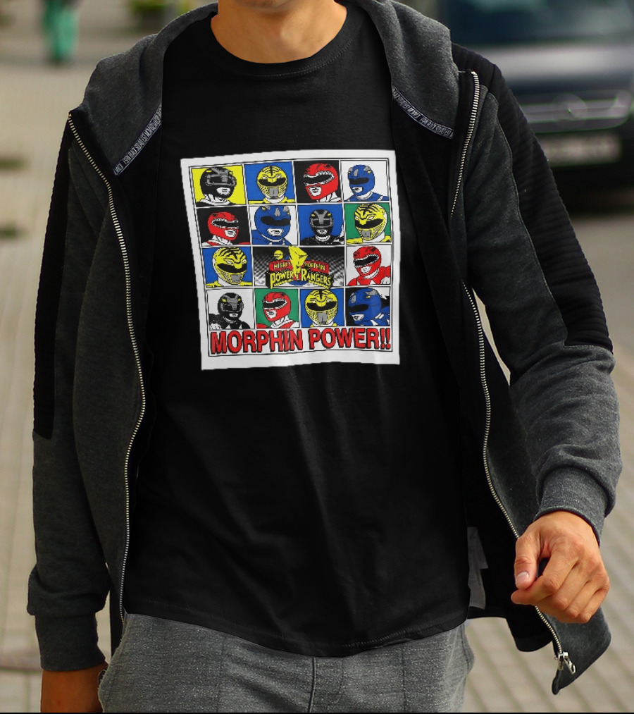 Mighty Morphin Power Rangers Morphin Power Ranger Helmets Visual Grid T-Shirt