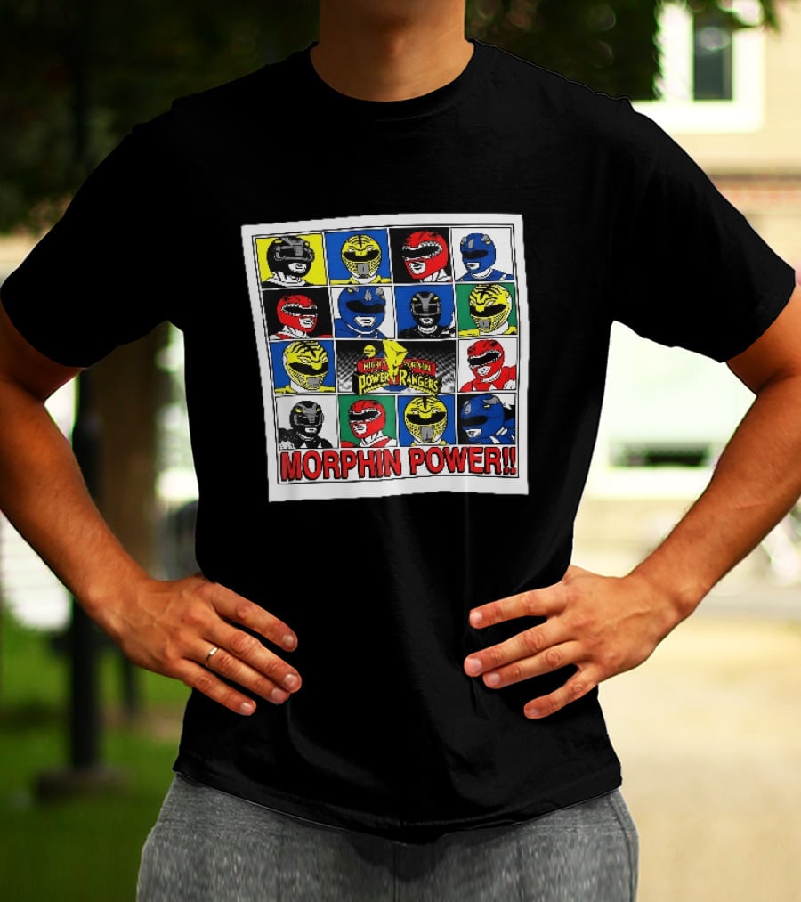 Mighty Morphin Power Rangers Morphin Power Ranger Helmets Visual Grid T-Shirt