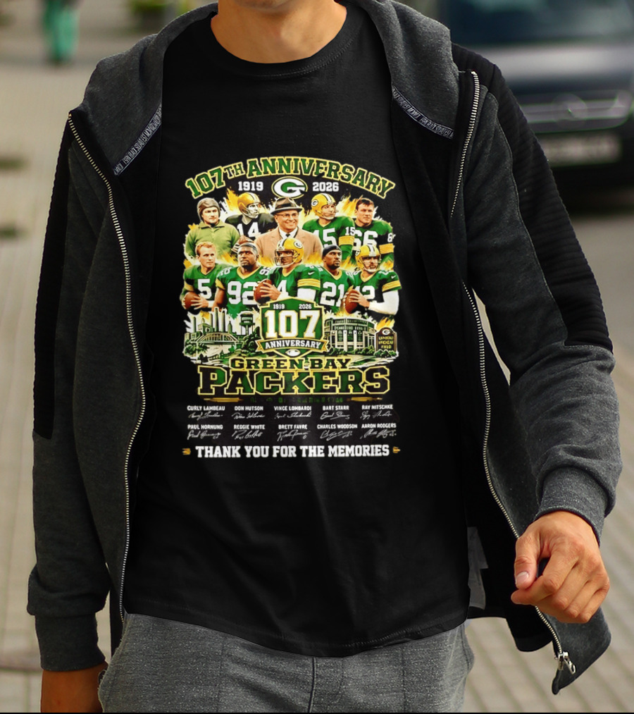 Green Bay Packers 107th Anniversary 1919 2026 NFL Legends Thank You For The Memories T-Shirt