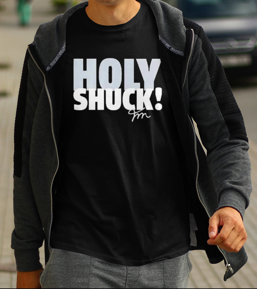 Holy Shuck Overlapping Stacked Cursive Script Signature T-Shirt