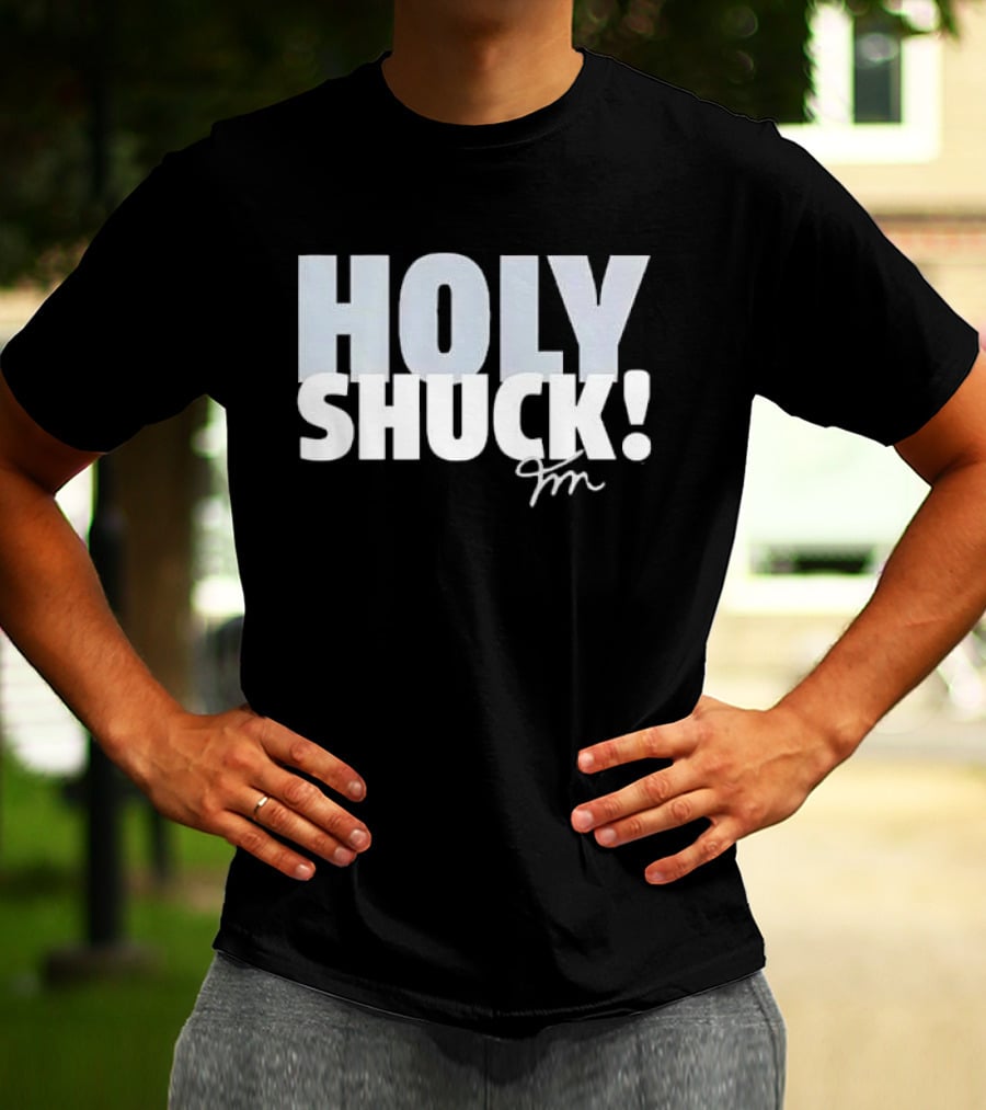 Holy Shuck Overlapping Stacked Cursive Script Signature T-Shirt