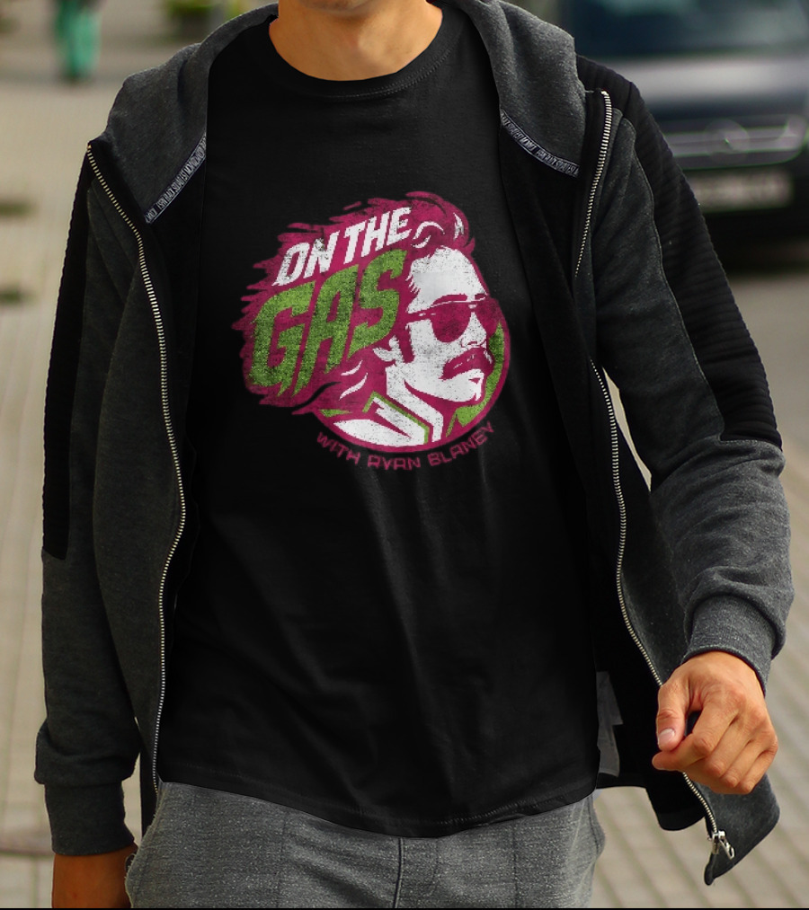On The Gas With Ryan Blaney Racing Style Retro Hair Sunglasses T-Shirt