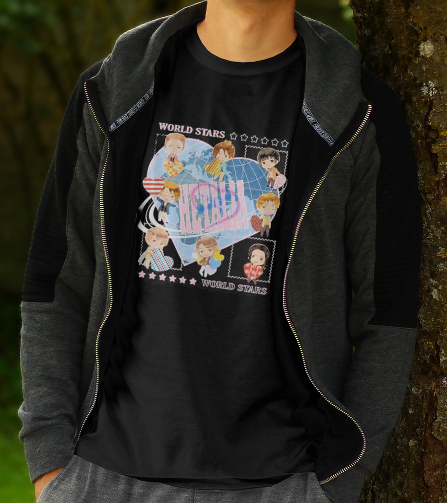 Hot Topic Hetalia Chibi World Stars Characters With Hearts T-Shirt
