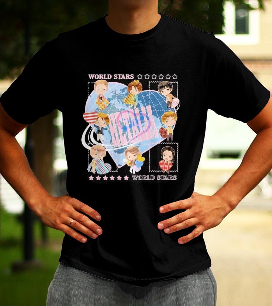 Hot Topic Hetalia Chibi World Stars Characters With Hearts T-Shirt