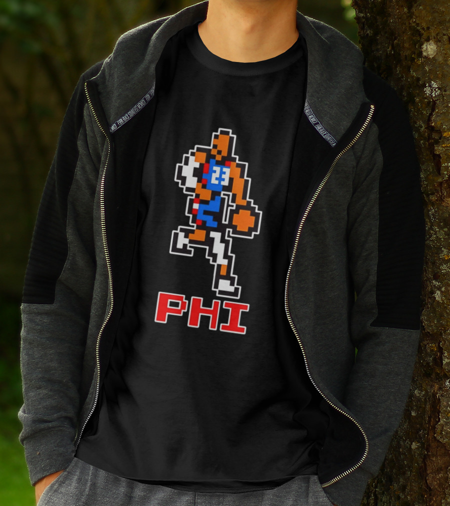 Philadelphia 76ers Phi 8 Bit Pixel Basketball Player 23 Dribbling T-Shirt