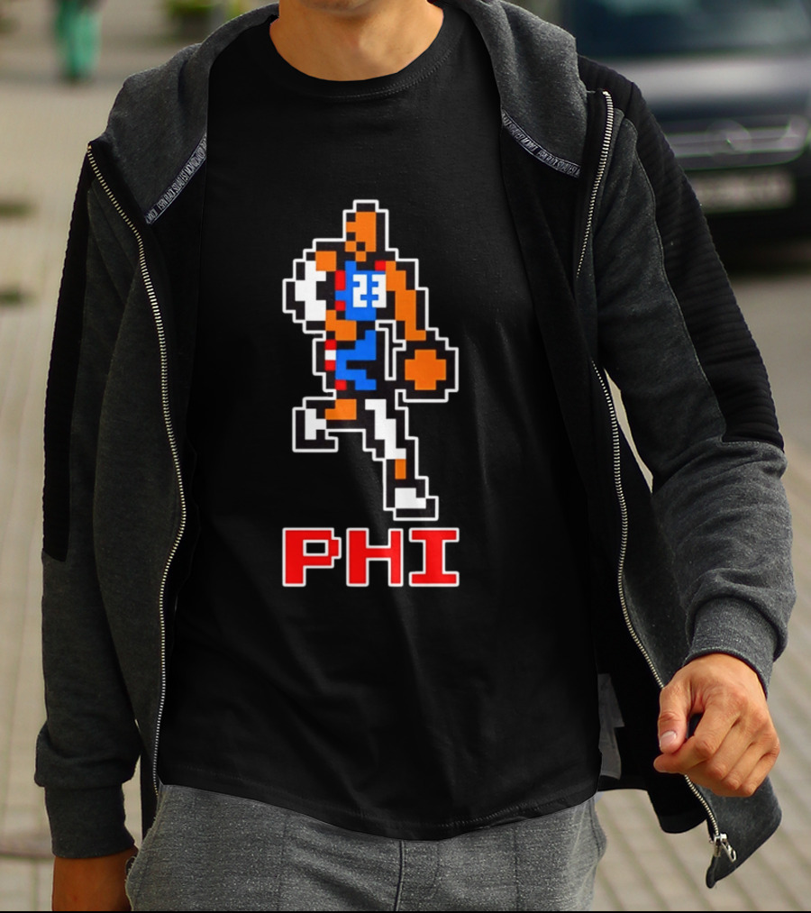 Philadelphia 76ers Phi 8 Bit Pixel Basketball Player 23 Dribbling T-Shirt
