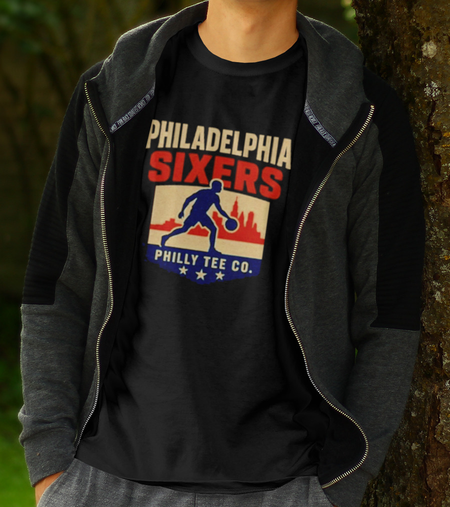 Philadelphia Sixers Dribble Philly Co Retro Skyline T-Shirt