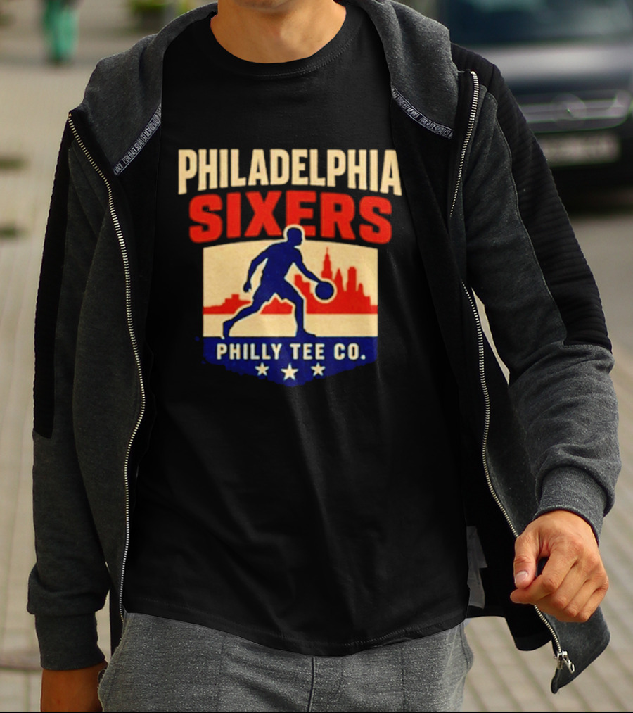 Philadelphia Sixers Dribble Philly Co Retro Skyline T-Shirt