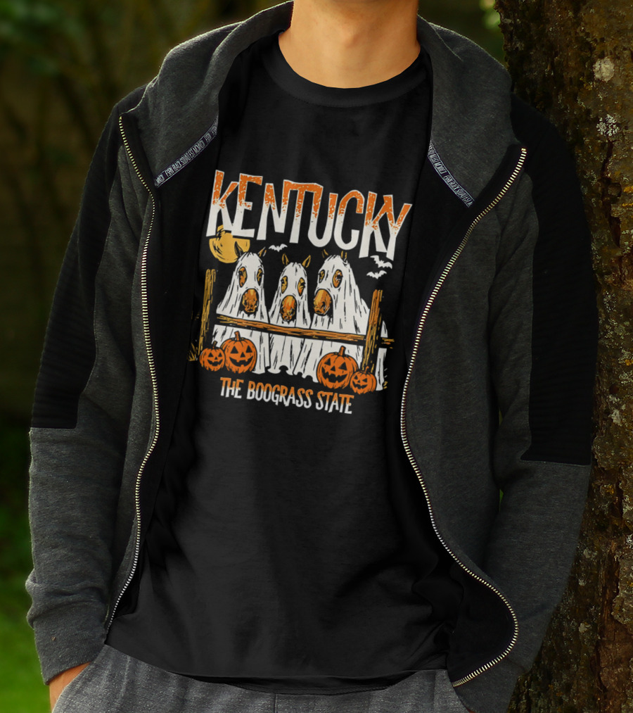 Kentucky Halloween Ghost Horses Pumpkin Boograss State T-Shirt