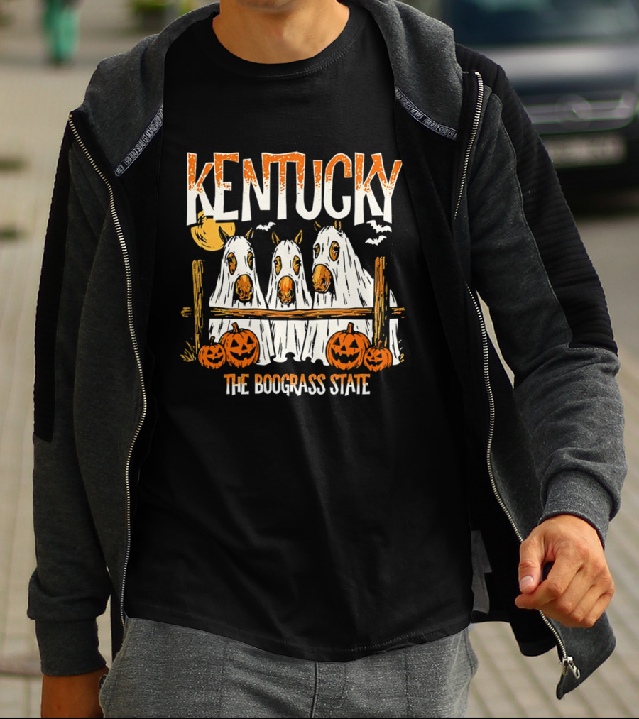 Kentucky Halloween Ghost Horses Pumpkin Boograss State T-Shirt