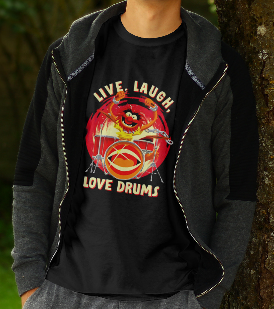 Live Laugh Love Drums Muppet Animal Playing Musical Instrument Red T-Shirt