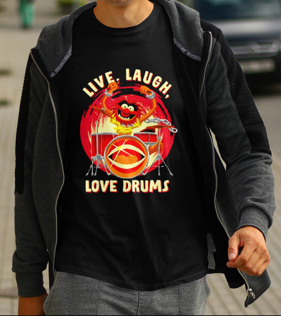 Live Laugh Love Drums Muppet Animal Playing Musical Instrument Red T-Shirt