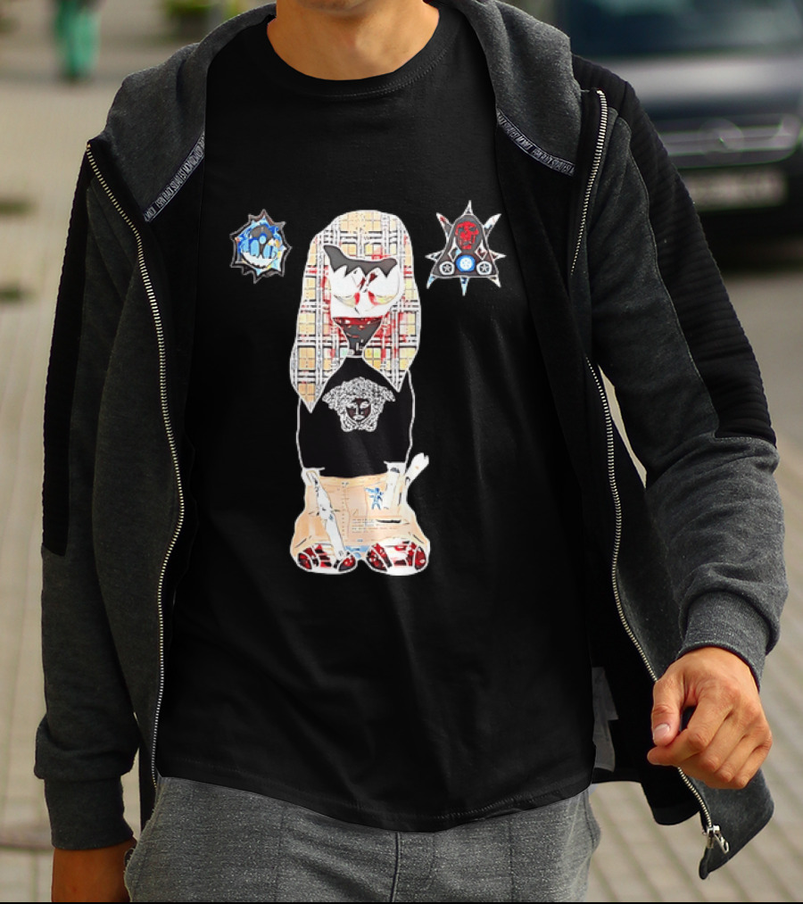 Medusa Head Cotton Streetwear With Plaid Pattern And Abstract T-Shirt