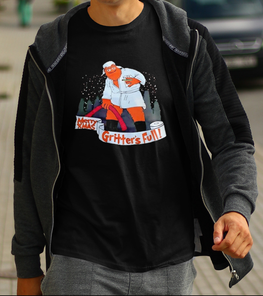 Merry Xmas Gritters Full Cartoon Orange Bathrobe Holding Hose T-Shirt
