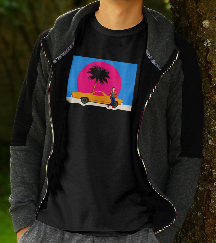 Yellow Car Palm Tree Retro Sunset Aesthetic T-Shirt