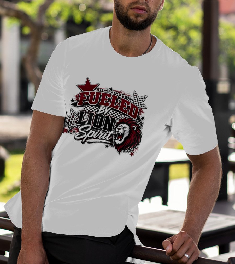 Fueled By Lion Spirit Roaring Head Leopard Patterned Stars Dynamic Energy T-Shirt