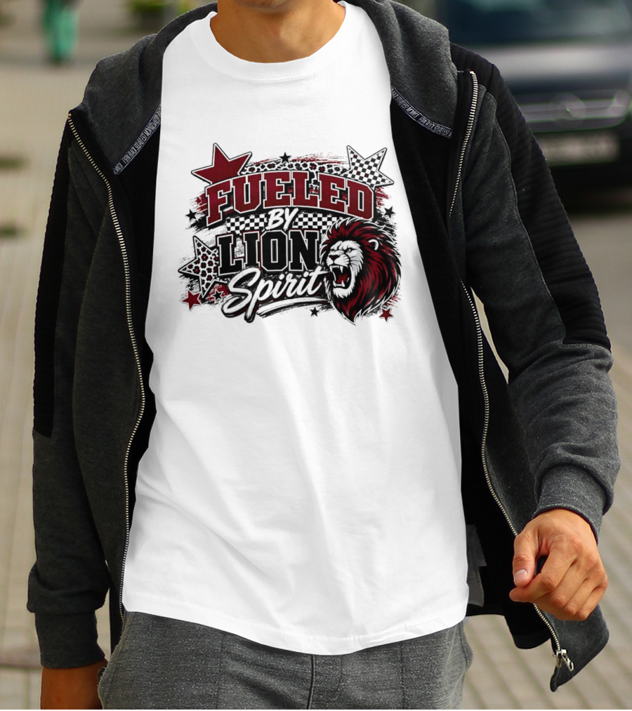 Fueled By Lion Spirit Roaring Head Leopard Patterned Stars Dynamic Energy T-Shirt
