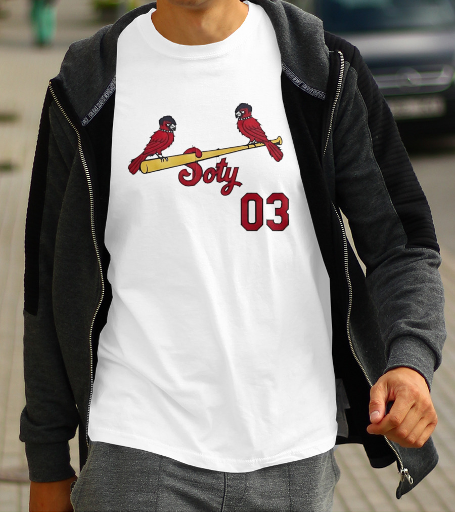 Soty 03 St Louis Cardinals Cartoon Emo Birds On Baseball Bat T-Shirt