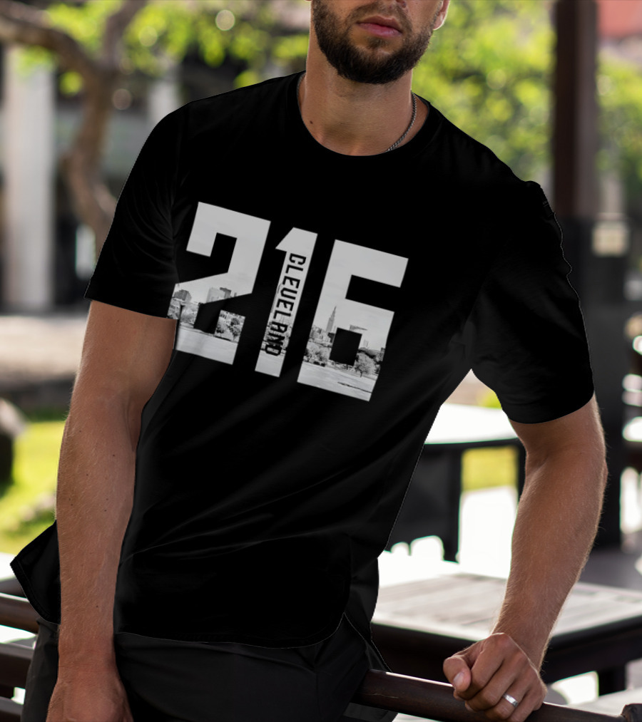 216 Cleveland Monochrome City Skyline Photo Cutout T-Shirt