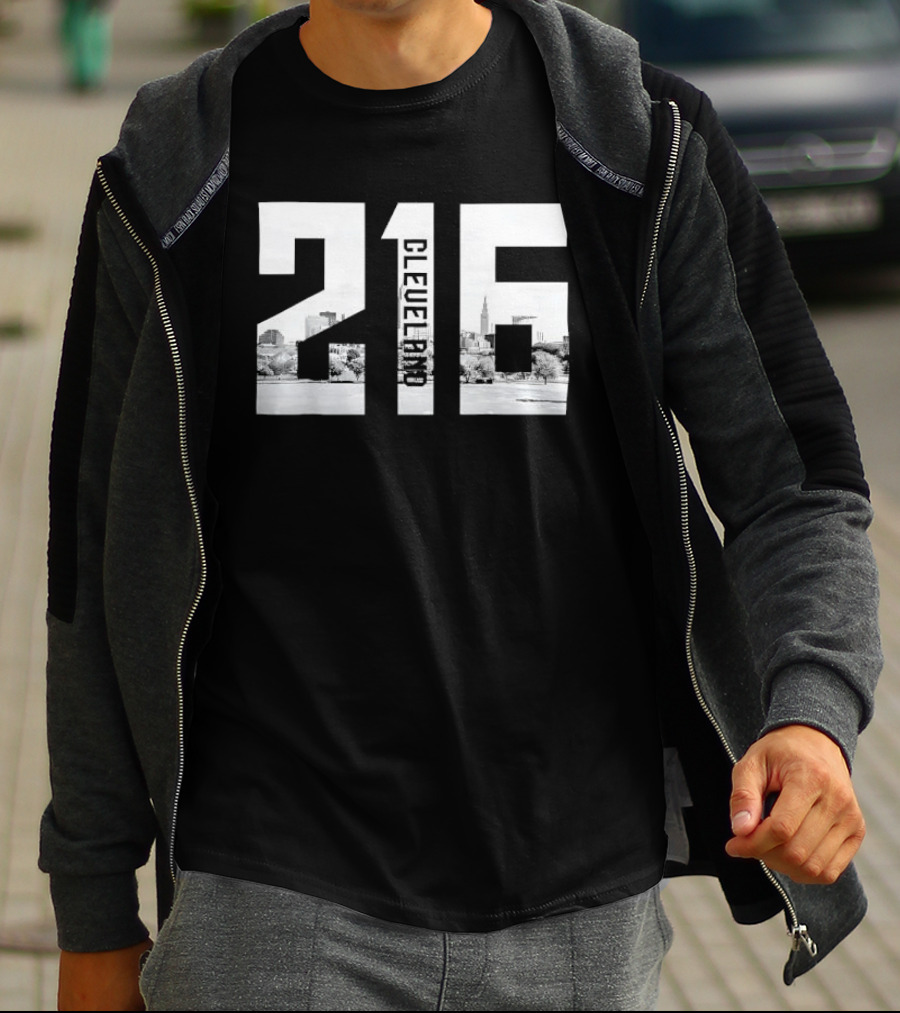 216 Cleveland Monochrome City Skyline Photo Cutout T-Shirt