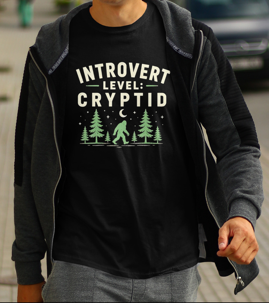 Introvert Level Cryptid Bigfoot Forest Moon Night Scene T-Shirt