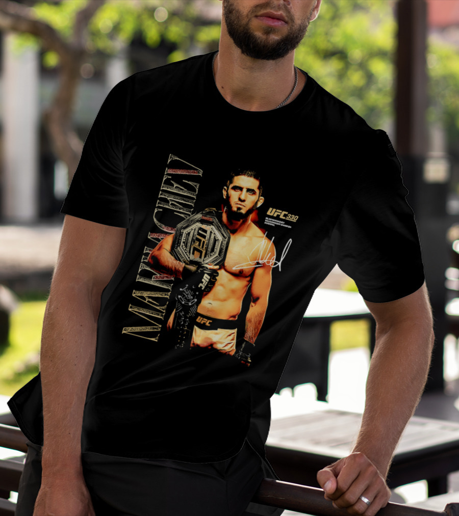 Islam Makhachev UFC Champion Signature Autograph Belt T-Shirt