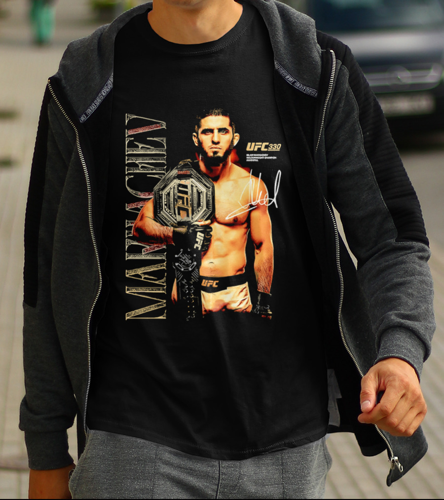 Islam Makhachev UFC Champion Signature Autograph Belt T-Shirt