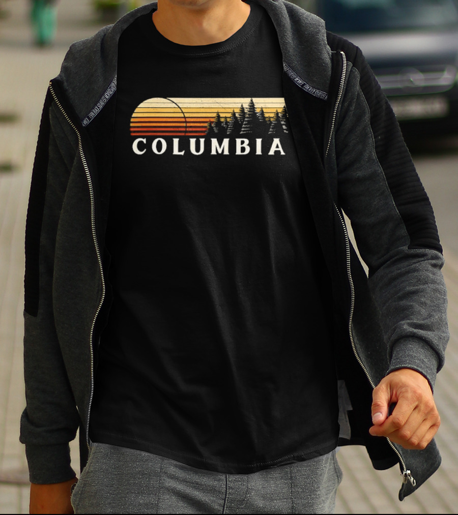 Columbia Sunset Pine Trees Forest Distressed T-Shirt