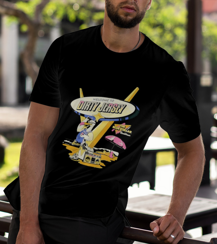 Philadelphia 76ers Welcome To Dirty Jersey Blue Collar Caribbean Cartoon Seagull Beach Boombox T-Shirt