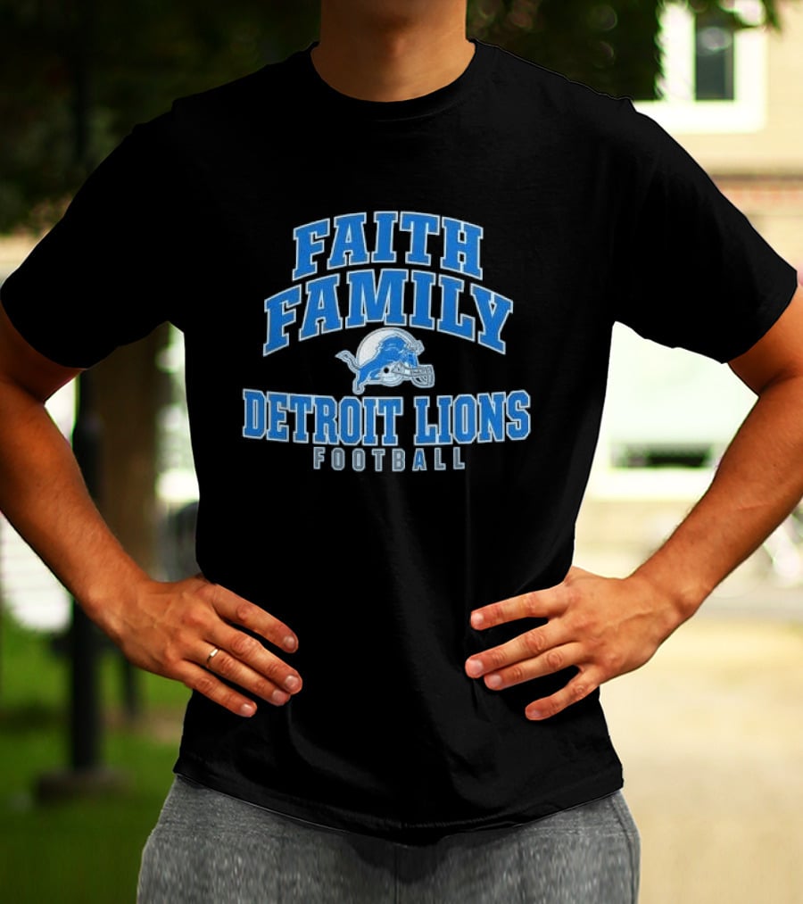 Faith Family Detroit Lions Football Helmet Silver Arc T-Shirt