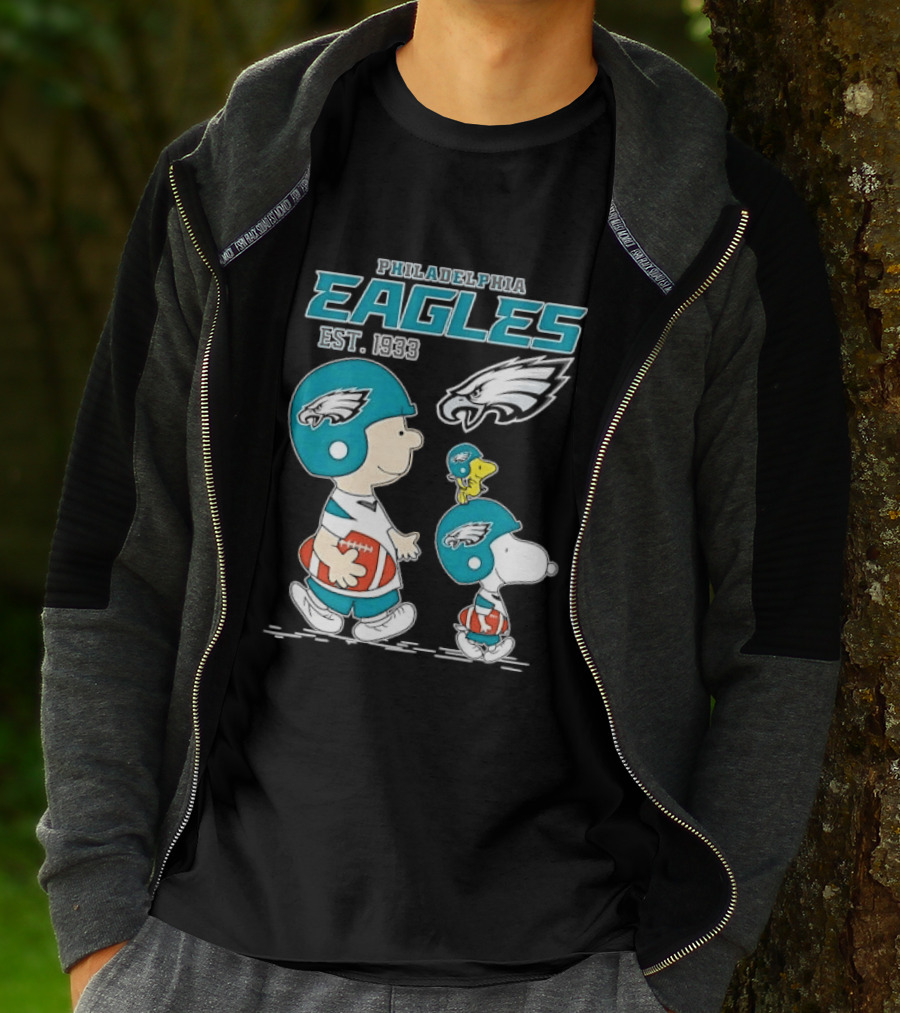 Philadelphia Eagles Est 1933 Cartoon Boy Dog Helmets Footballs T-Shirt