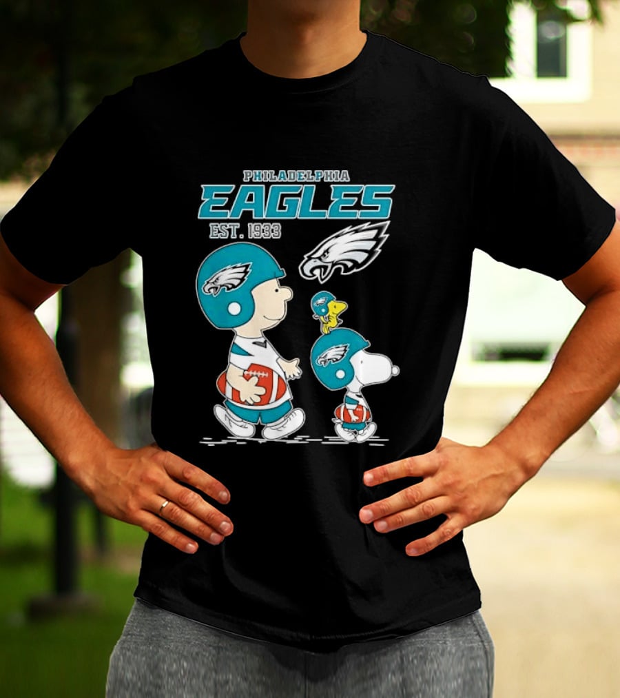 Philadelphia Eagles Est 1933 Cartoon Boy Dog Helmets Footballs T-Shirt