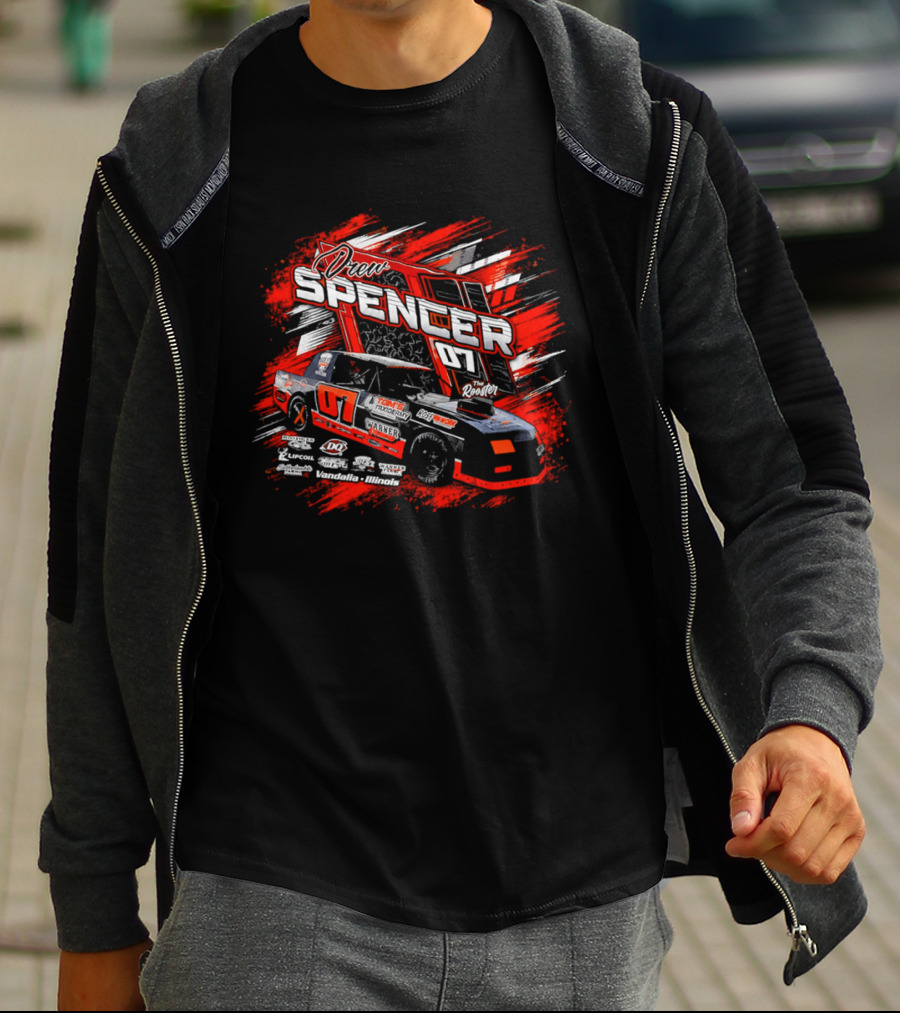 Drew Spencer 07 The Rooster Tom's Taxidermy Vandalia Illinois Racing Car T-Shirt