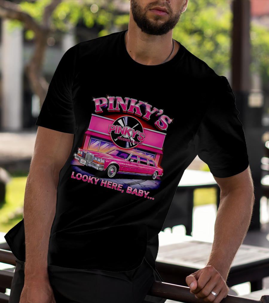 Pinky's Records And Discs Pink Limousine Looky Here Baby T-Shirt