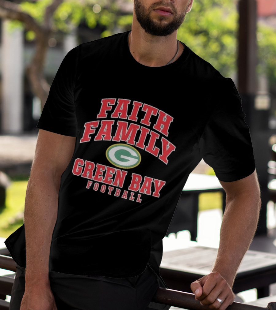 Faith Family Green Bay Football Oval G Distressed T-Shirt