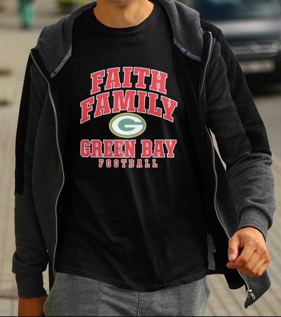 Faith Family Green Bay Football Oval G Distressed T-Shirt