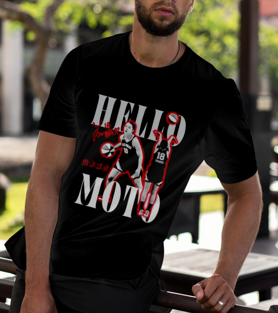 Hello Moto Mai Yamamoto Basketball 18 Red Glow Dribbling Shooting T-Shirt
