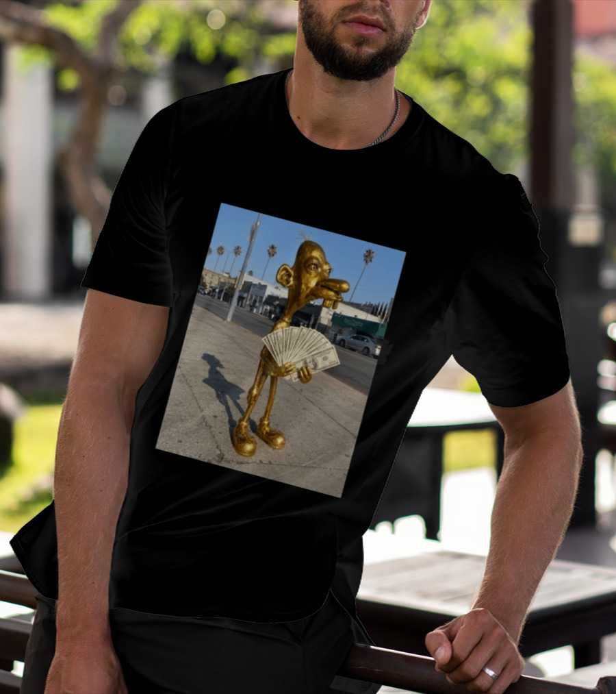 Rich Neegy Golden Cartoon Character Holding Cash On Street T-Shirt