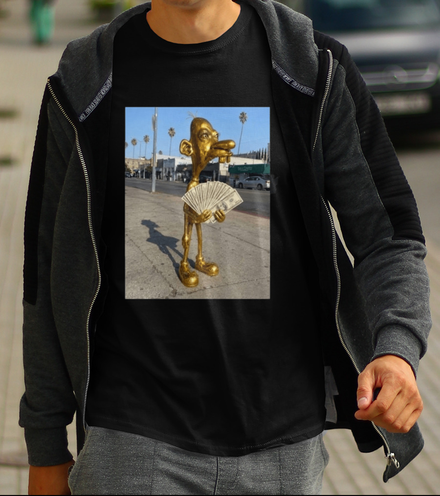 Rich Neegy Golden Cartoon Character Holding Cash On Street T-Shirt