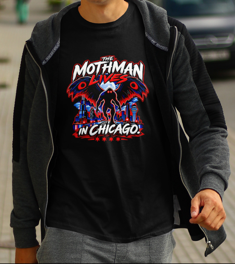 The Mothman Lives In Chicago Urban Legend Skyline Paranormal Mythology T-Shirt