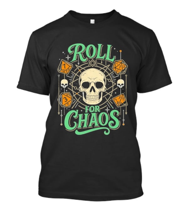 Roll For Chaos Skull RPG Dice Geometric Polyhedral Line T-Shirt