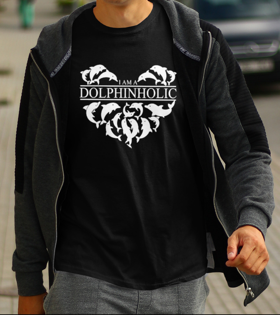 I Am A Dolphinholic Heart Shape Dolphins White T-Shirt