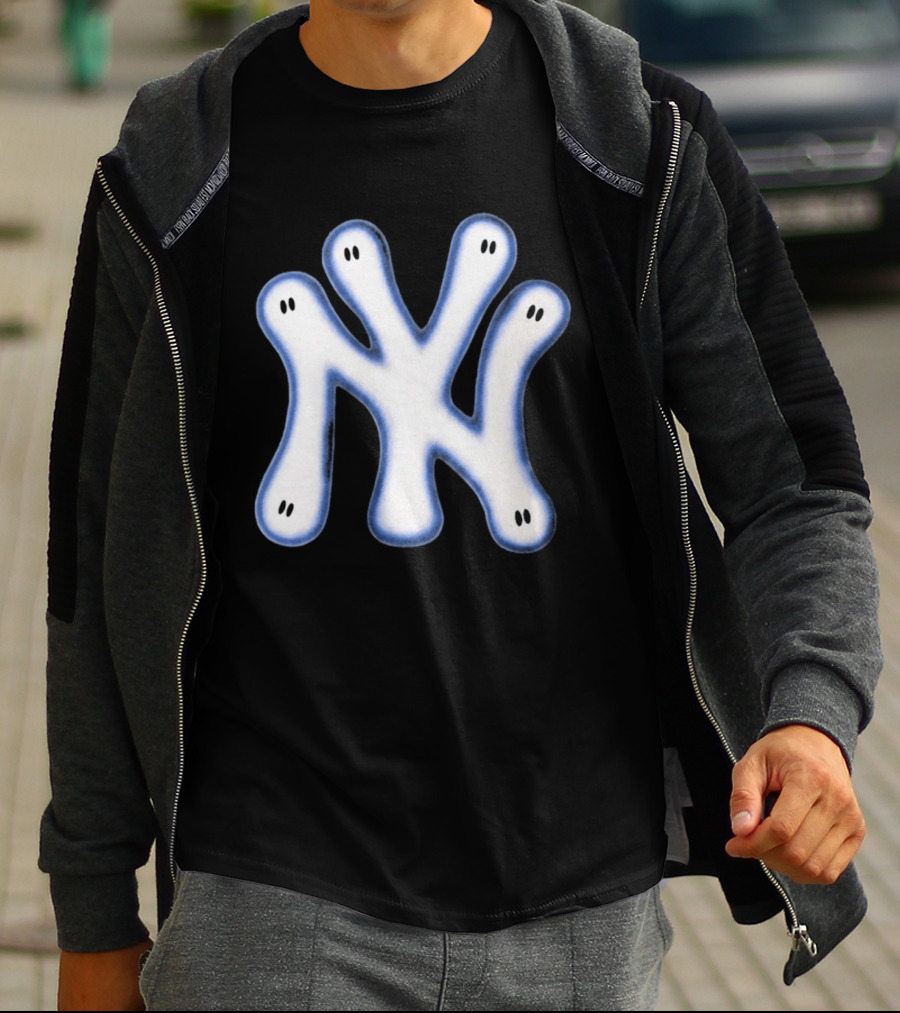 NY Yankees Wash Ghost Airbrush Logo Ghostly NY Yankees T-Shirt
