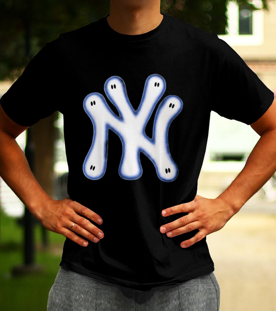 NY Yankees Wash Ghost Airbrush Logo Ghostly NY Yankees T-Shirt