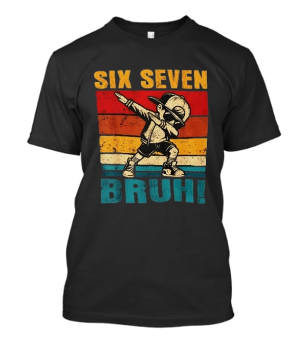 Six Seven Bruh Dabbing Vintage Stripes Kid Dance Cap T-Shirt