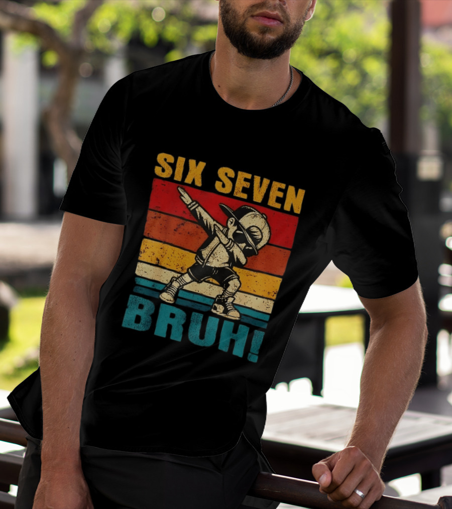 Six Seven Bruh Dabbing Vintage Stripes Kid Dance Cap T-Shirt