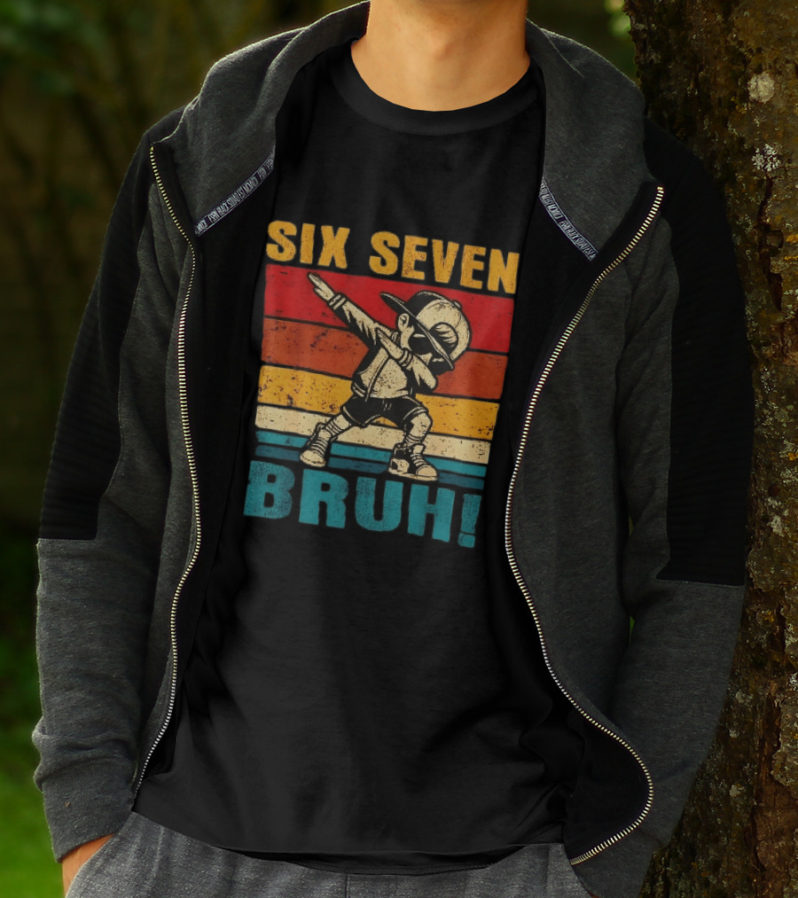 Six Seven Bruh Dabbing Vintage Stripes Kid Dance Cap T-Shirt