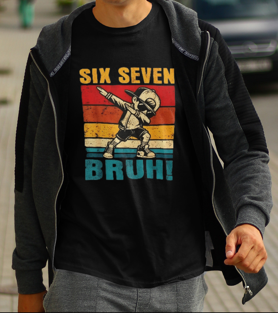 Six Seven Bruh Dabbing Vintage Stripes Kid Dance Cap T-Shirt