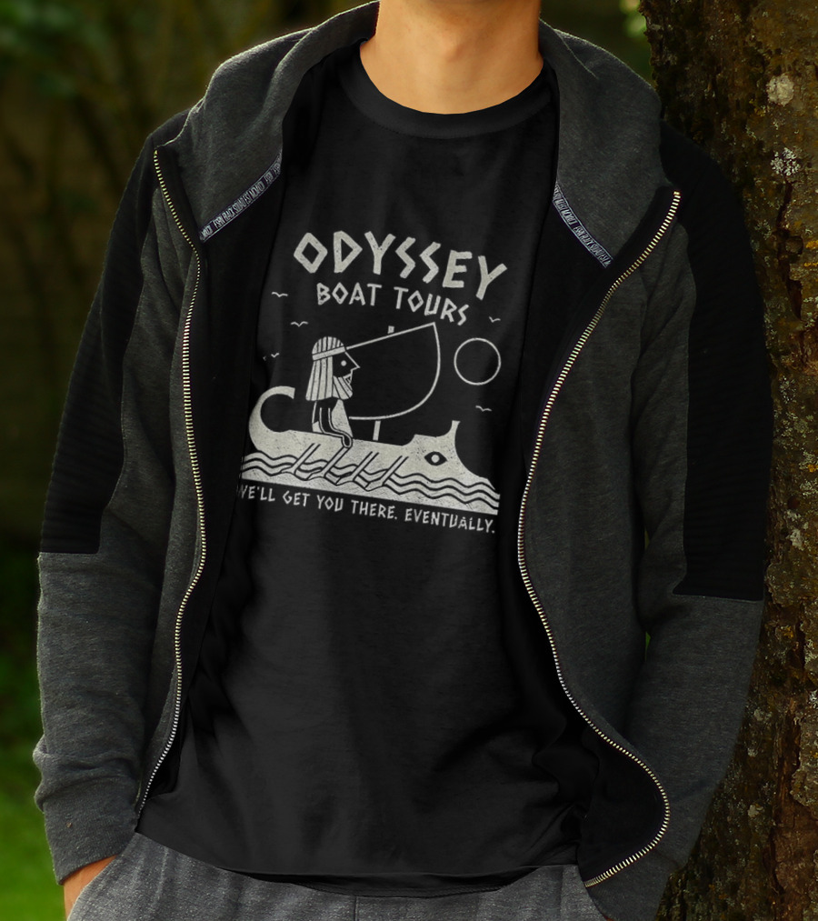 Odyssey Boat Tours Mythological Traveler In Antique Rowing Ship We'll Get You There Eventually T-Shirt